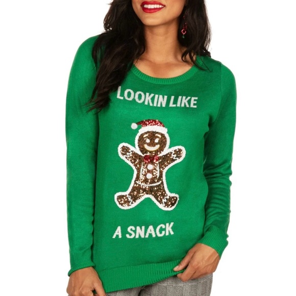 Tipsy Elves Ugly Christmas Sweater Women’s Green Looking Like A Snack XXL NWT - Picture 1 of 9